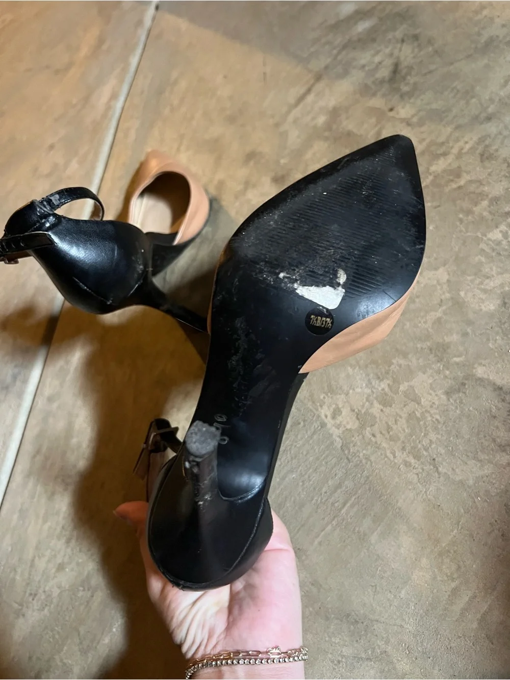 BCBGeneration Black & Blush Pointed-Toe Ankle-Strap Heels